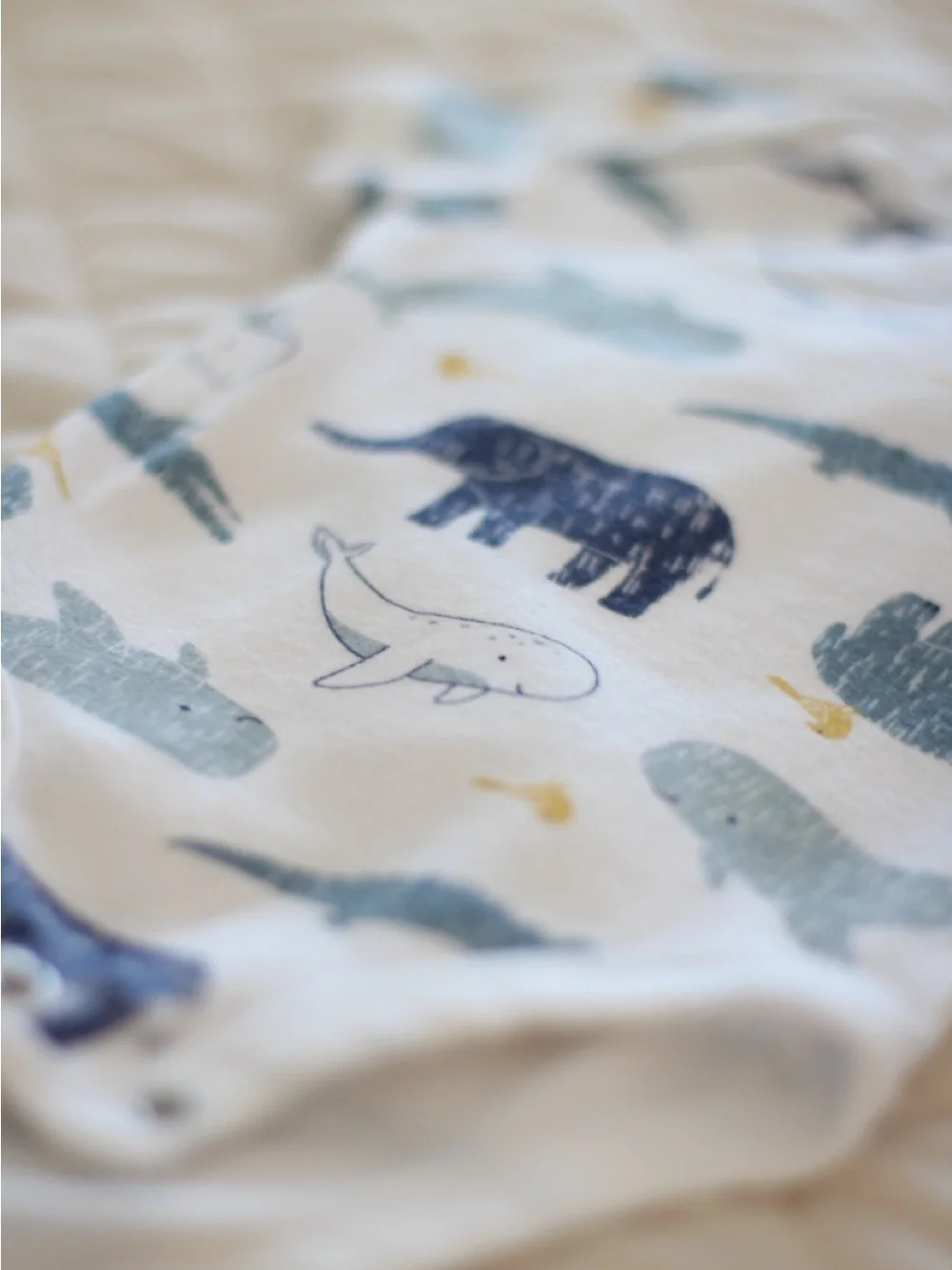 Carter's White One-Piece with Blue and Yellow Animal Print